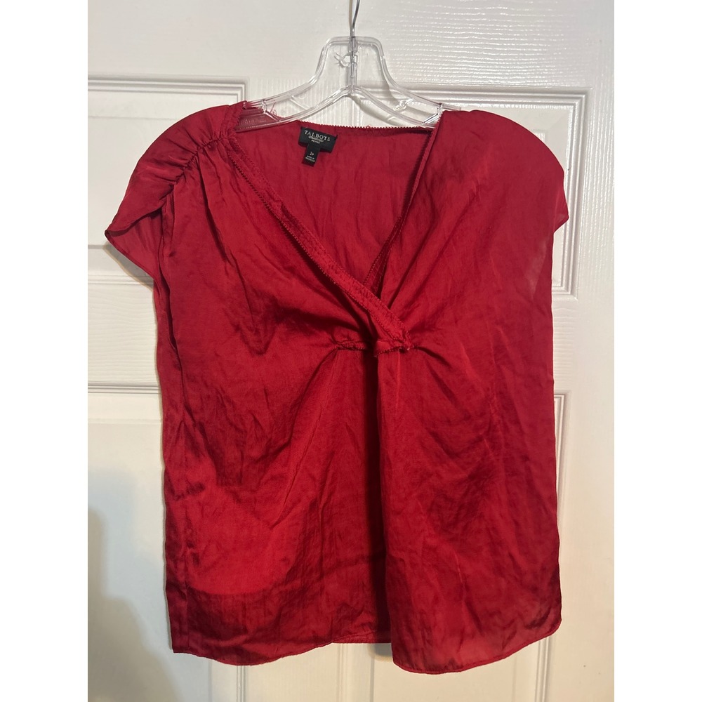 Talbots‎ Petites Red Cap Sleeve V-Neck Twist Front Blouse Size 2P